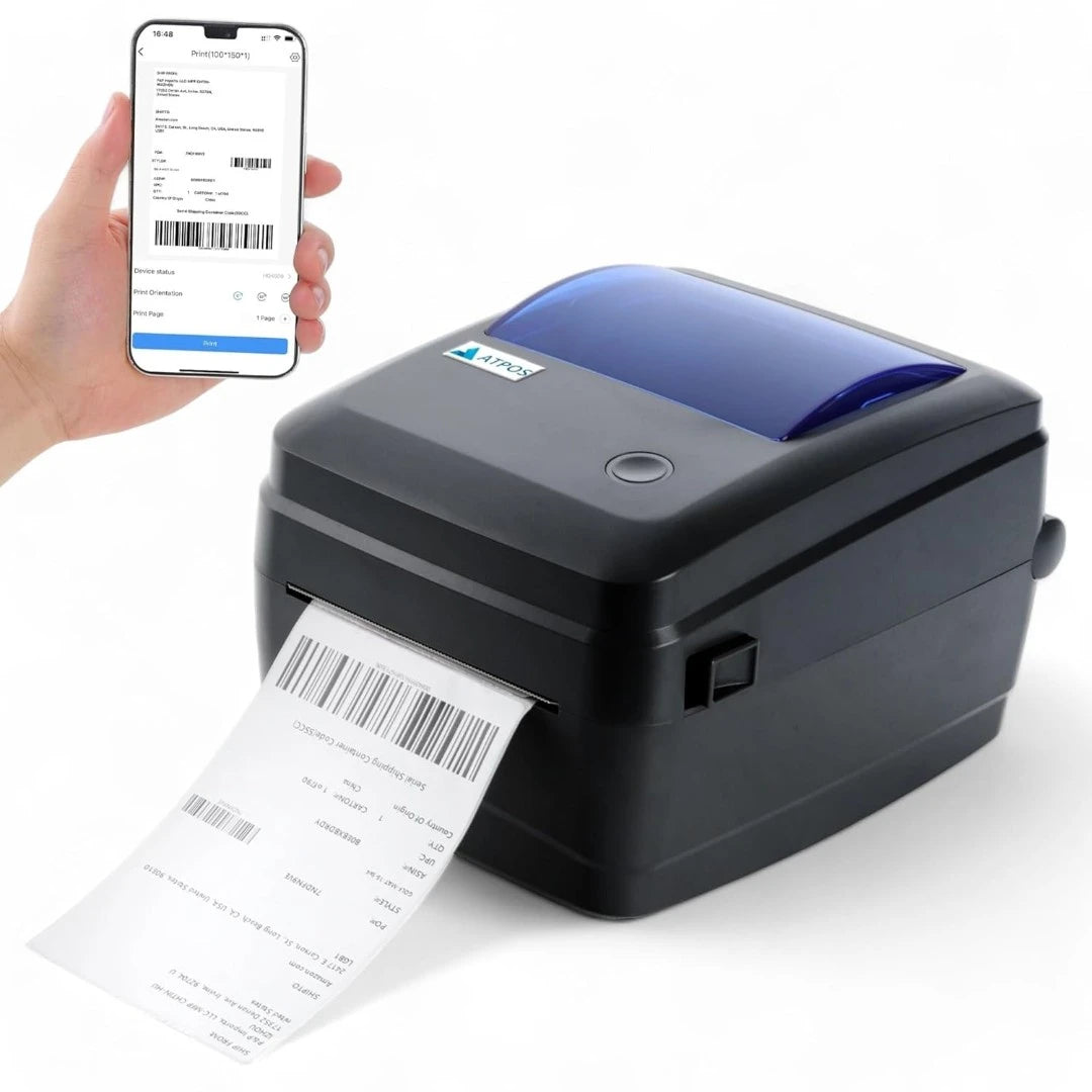 Atpos HQ450L 108mm (4-Inch) Barcode Label Printer | Bluetooth + USB Direct Thermal Shipping & Sticker Printer | POSMEA India