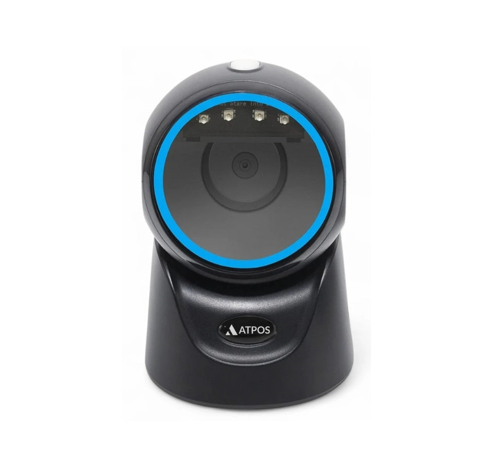 ATPOS AT-1100DW 2D Desktop Barcode Scanner | Bluetooth, USB & 2.4GHz Wireless Hands-Free QR Code Scanner