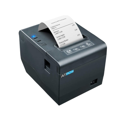 Atpos AT-302 80mm Thermal Receipt Printer | USB + LAN POS Printer with Optional WiFi, Auto Cutter & Cash Drawer Support | POSMEA India