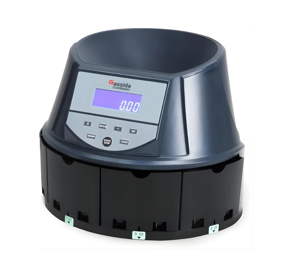Digital scale with a digital display on a white background -Cassida CoinMaster Coin Counting Machine – Fast & Accurate Coin Counter in India