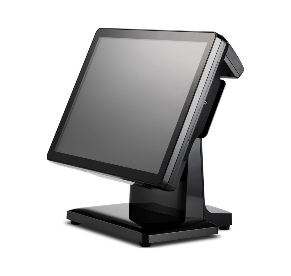 Black touchscreen POS terminal on a white background Premium Touch Billing System in India – POSMEA