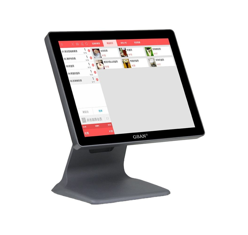 Touchscreen display on a stand with a white background 15" Touch Screen POS Machine India – POSMEA