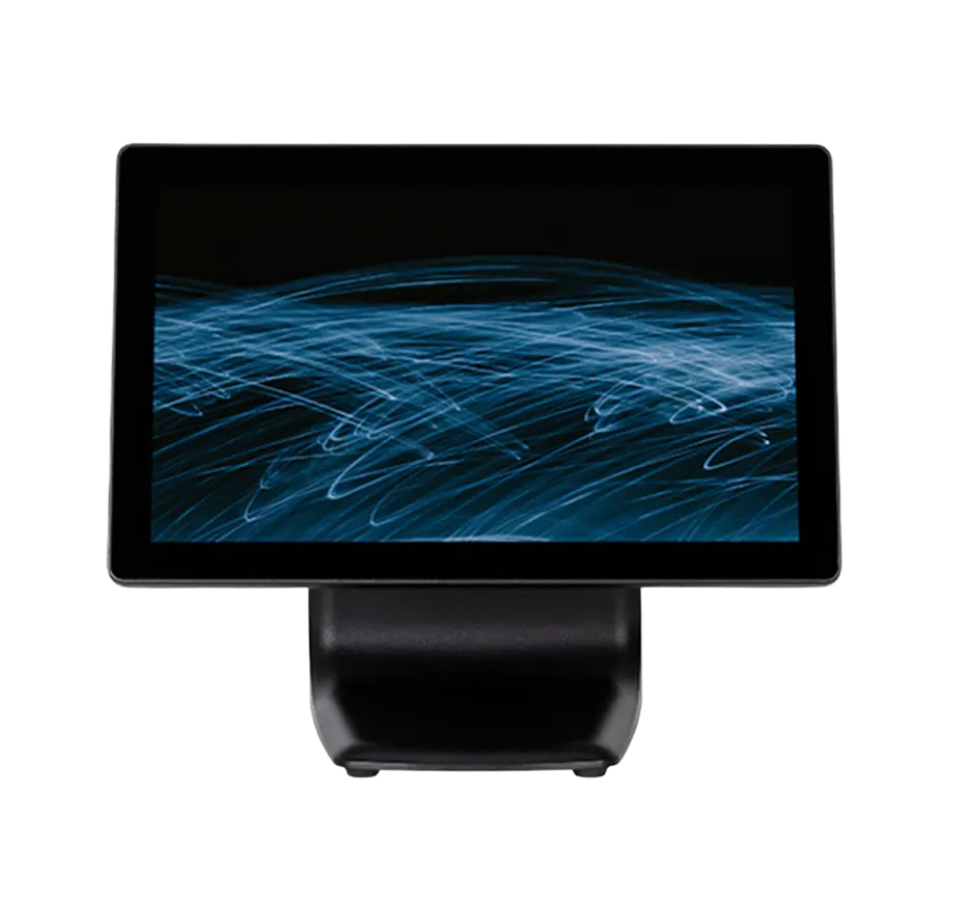 Black electronic device with a blue screen on a white background Smart Retail Billing System India – POSMEA