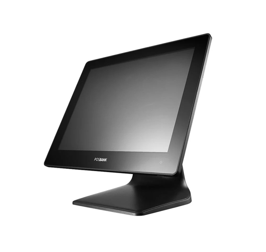 Black POSBANK touchscreen monitor on a white background White Retail POS Machine in India – POSMEA