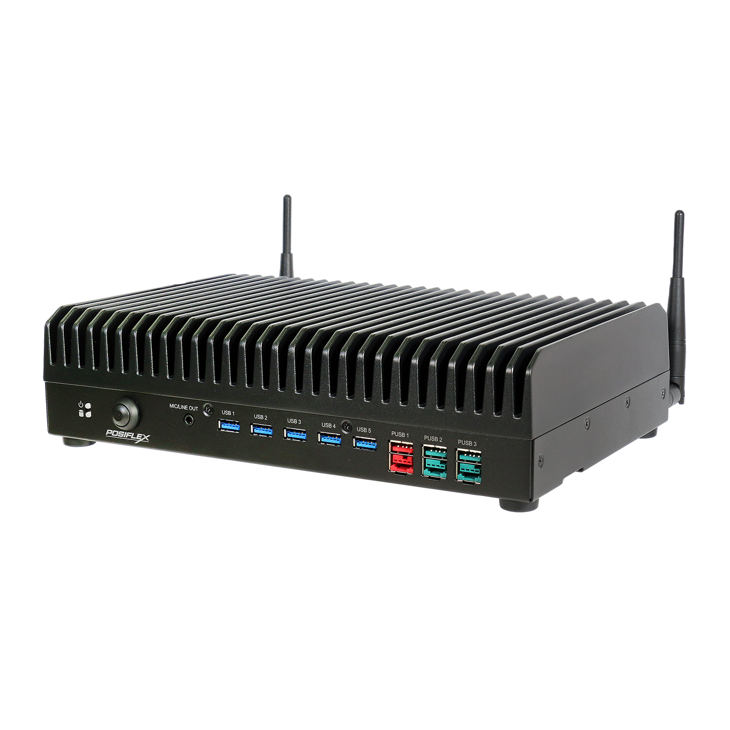 Industrial computer chassis with multiple ports on a white background - POSIFLEX TX-7000 Series POS Box | Enterprise Fanless POS System for Retail, Restaurant & Kiosk Applications