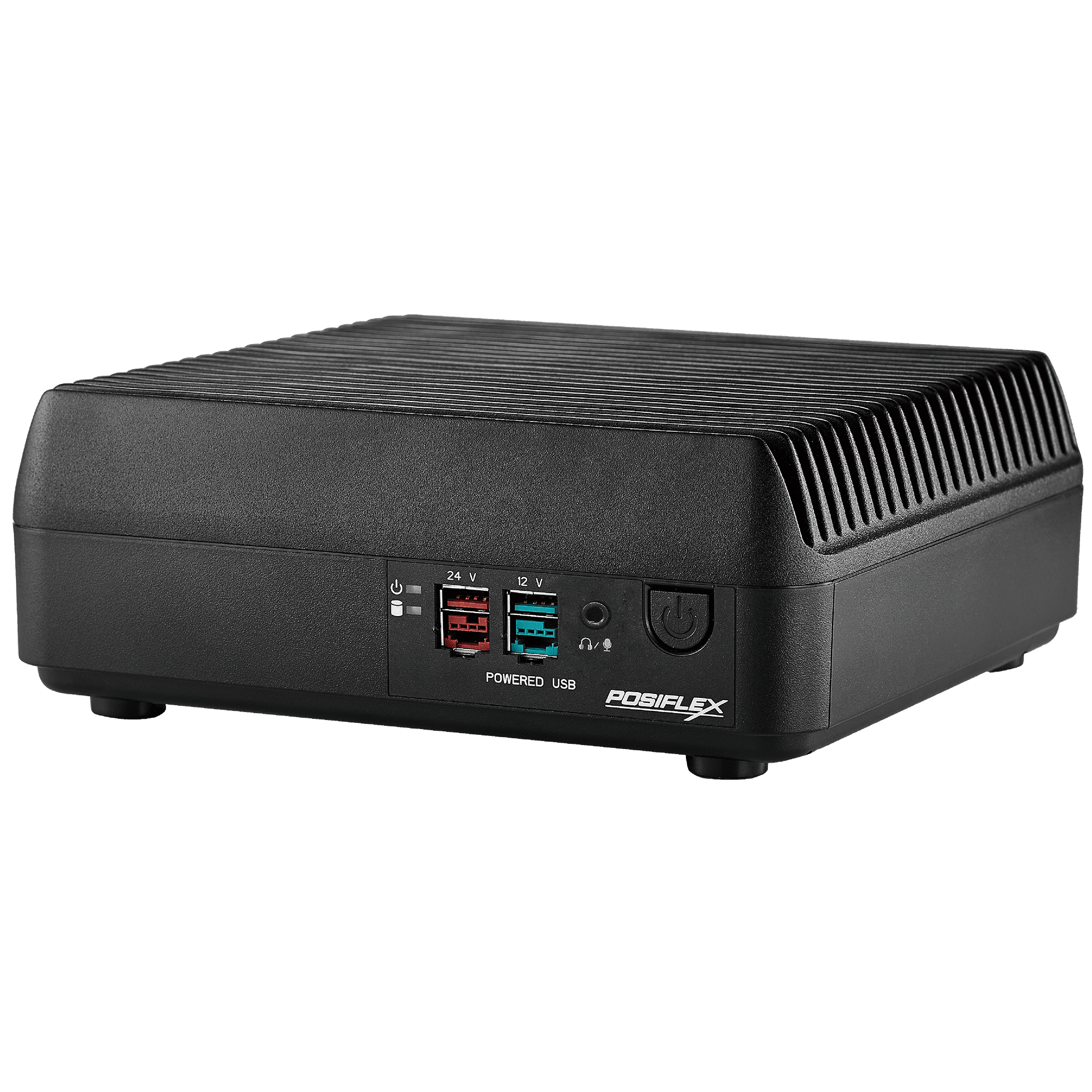 Black POSIFLEX computer case on a transparent background - Posiflex TX 5000+ POS Box | 11th Gen Intel Fanless Enterprise POS System for Retail & Restaurant