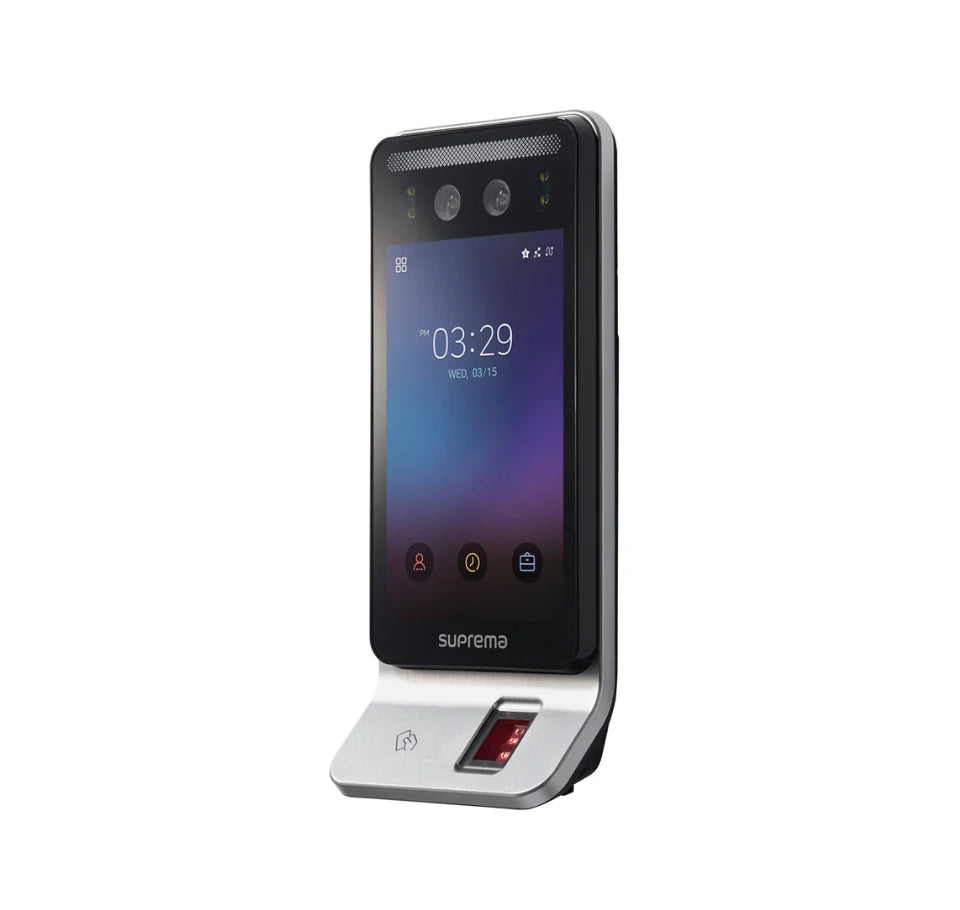 Suprema biometric device with fingerprint sensor on a white background - Suprema FaceStation F2 (FSF2-DB)  Face Recognition Terminal | Top Biometric Access Control Systems for Offices India