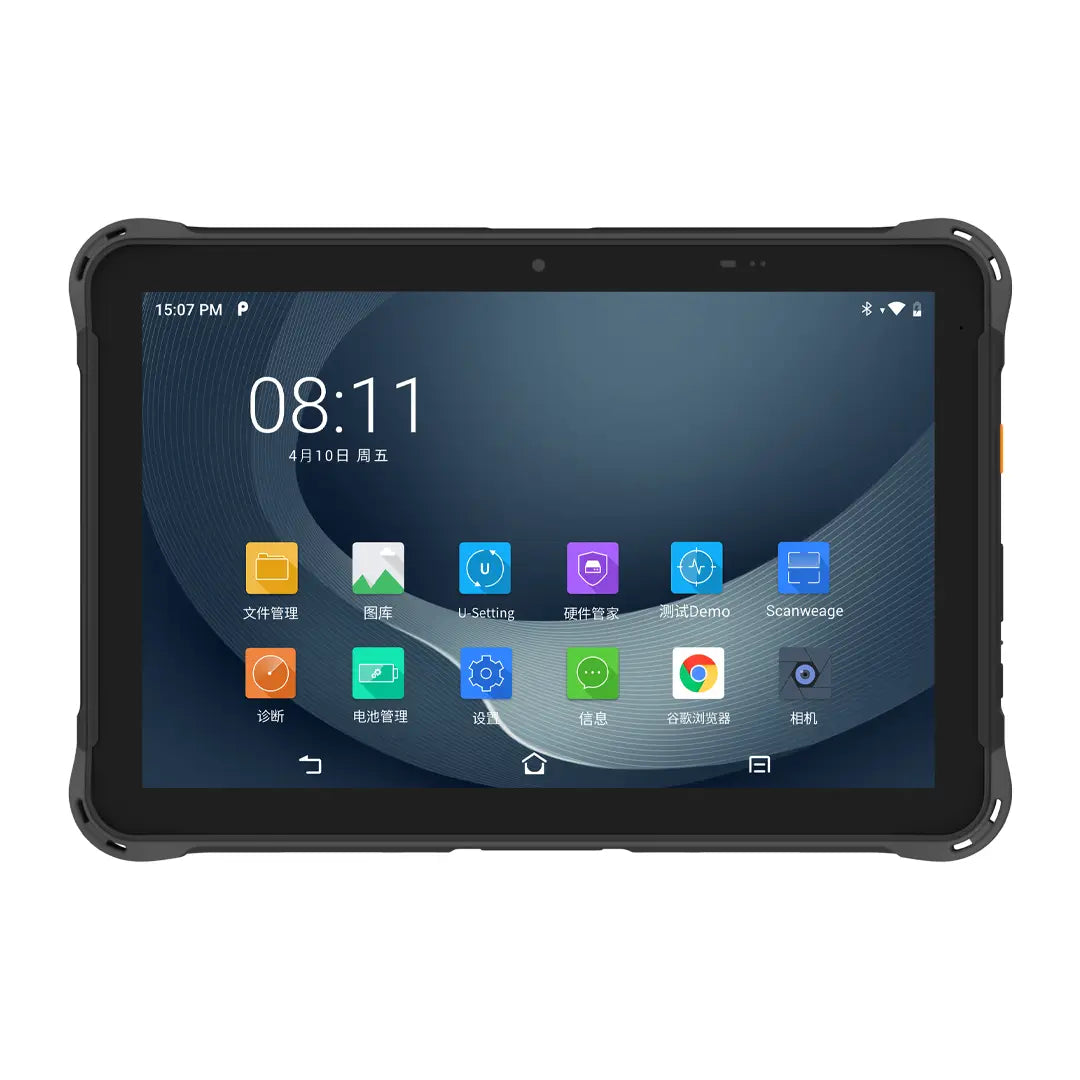 Rugged tablet with a protective case on a white background - Urovo P8100P 4G Enterprise Tablet | 10.1" Rugged Android Tablet | 1D/2D Barcode Scanner | 10,000mAh Battery