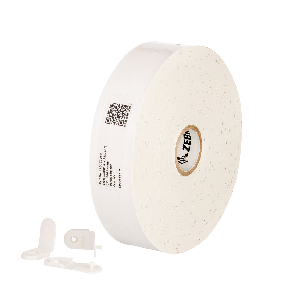 Roll of white tape with a QR code and brand name on a white background - Zebra Z-Band QuickClip Wristband Cartridge Kit 1” x 7” – White Patient ID Wristbands India