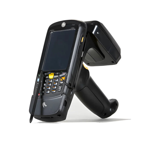 Barcode scanner with screen and scanning head on a white background - Zebra RFID 5500 Handheld RFID Reader – Long-Range UHF RFID Scanner India