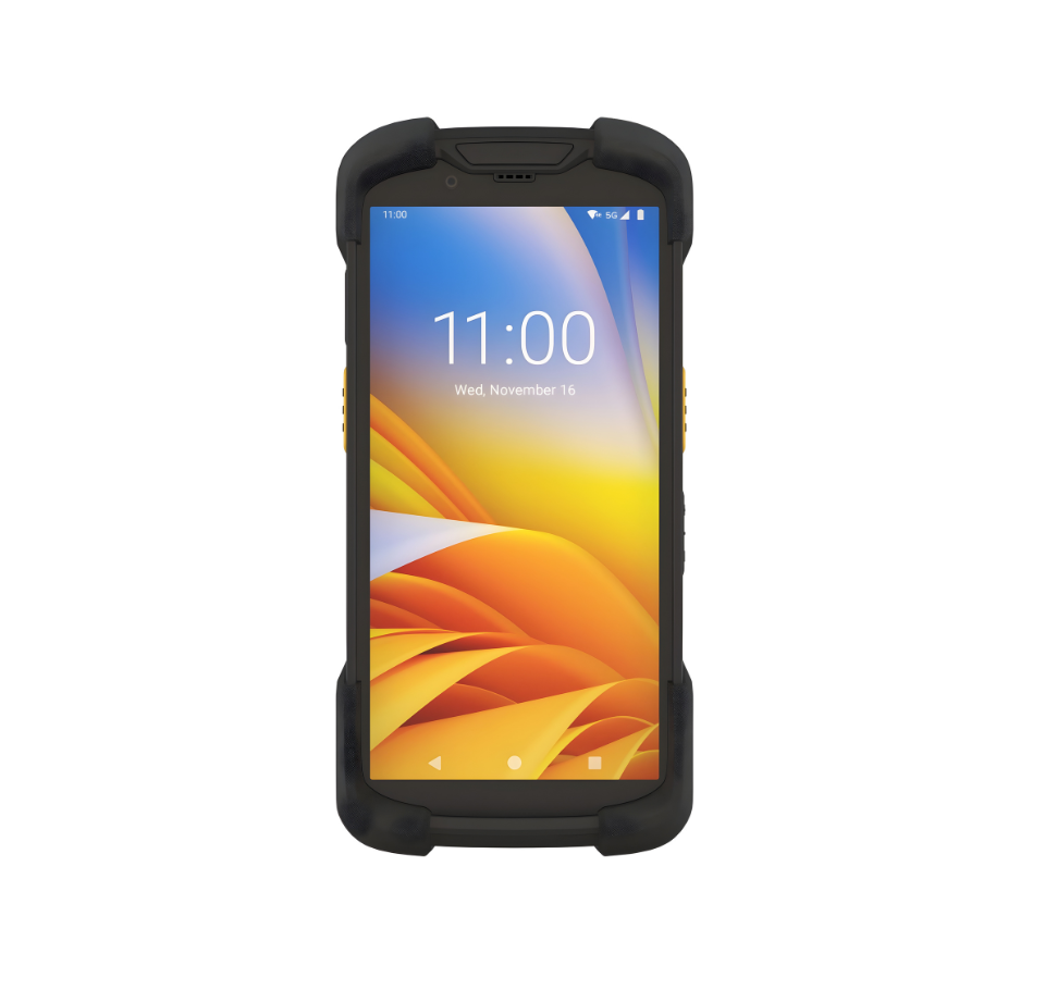 Phone with a black protective case on a white background - Buy Zebra TC73 Series Rugged Android Mobile Computer in India | 2D Scanner, Wi-Fi 6, NFC – POSMEA