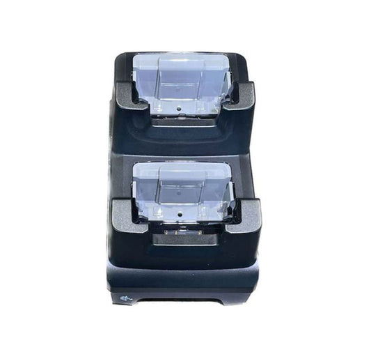 Black and transparent electronic device on a white background - Zebra WS50 Charge Only Cradle for 2 RFID Devices – Part# CRD-WS5X-2SRD-01