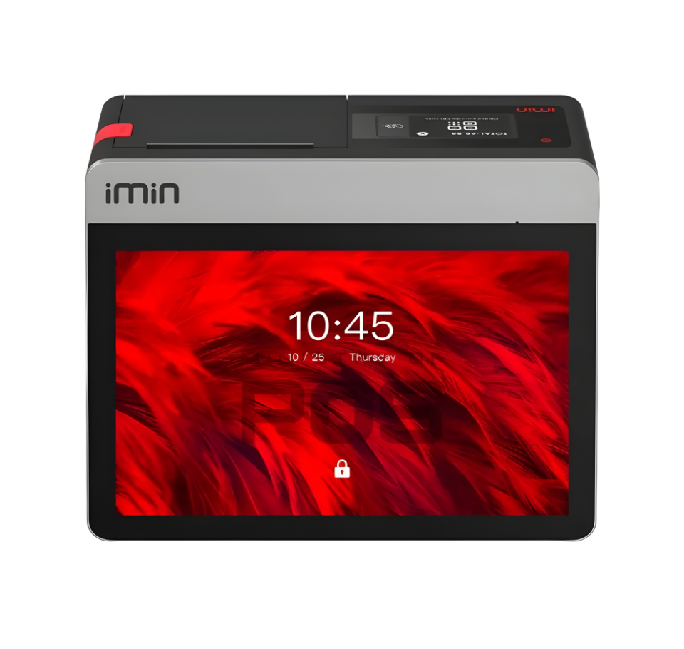iMin device with a red screen displaying time and date on a white background Compact Retail POS Machine India – POSMEA